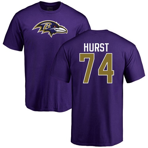 Men Baltimore Ravens Purple James Hurst Name and Number Logo NFL Football #74 T Shirt